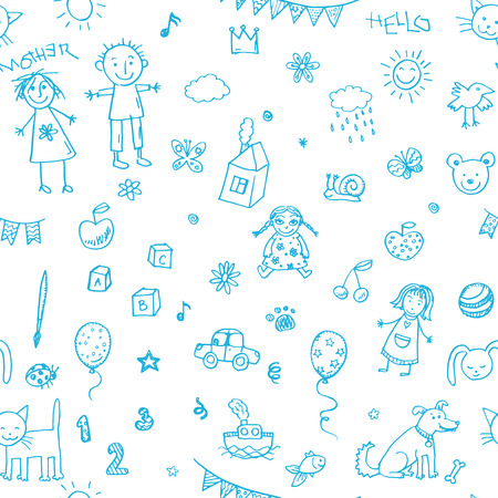 Hand drawn doodle children drawing setのイラスト素材