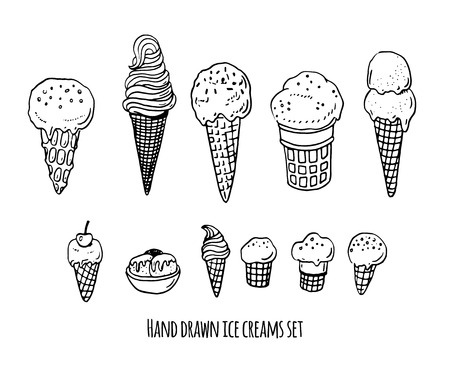 Hand drawn ice creams doodle set.のイラスト素材