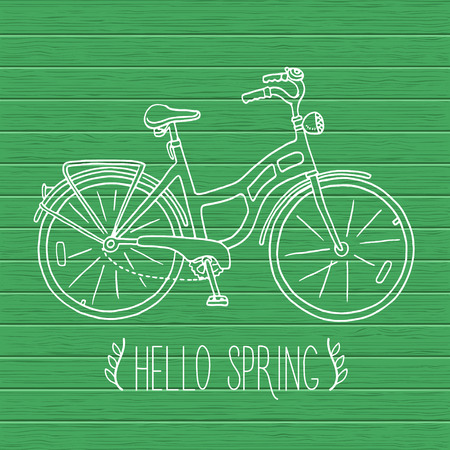 Spring card with hand drawn outline bicycle.のイラスト素材