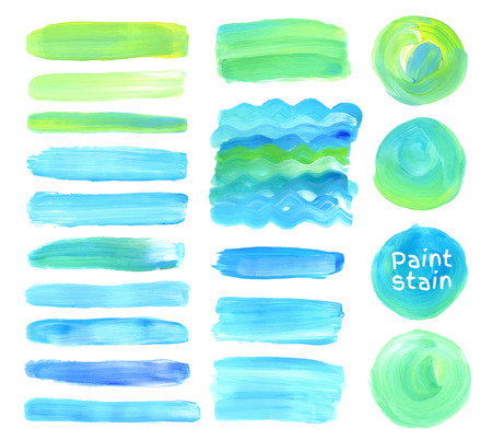Vector oil paint texture stains set. Blue and green colors.のイラスト素材