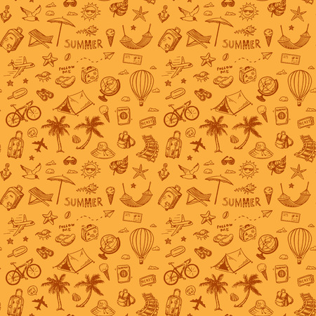 Travel seamless background. Hand drawn summer holidays pattern.のイラスト素材