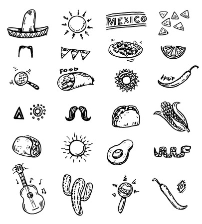 Mexican seamless hand drawn icons setのイラスト素材