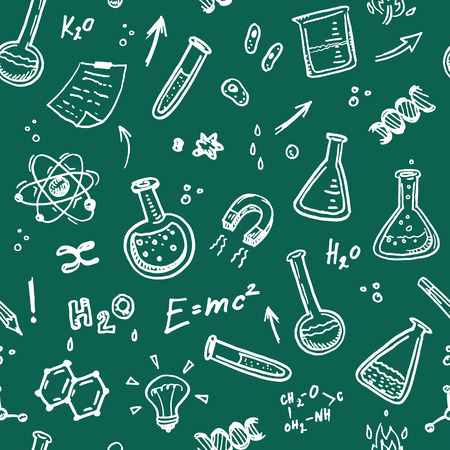 Hand Drawn Chemistry seamless pattern. Science background.のイラスト素材