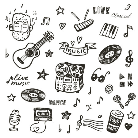 Hand drawn musical instruments collection. Music set.のイラスト素材