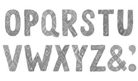 Hand drawn ethnic watercolor letters O-Z. Vector font.のイラスト素材