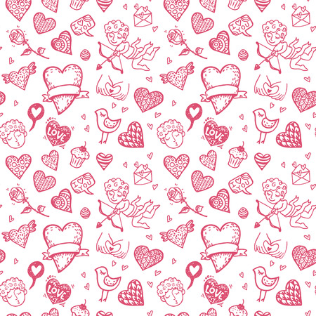 Valentine`s day hand drawn doodle background.のイラスト素材