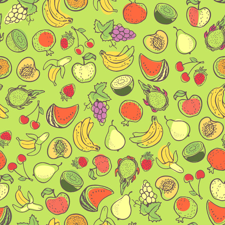 Creative seamless pattern with hand drawn fruits. Perfect for packaging, wrapping paper design.のイラスト素材