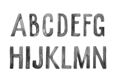 Hand drawn watercolor artistic font, letters A-Nのイラスト素材