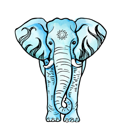 Hand drawn watercolor elephantのイラスト素材