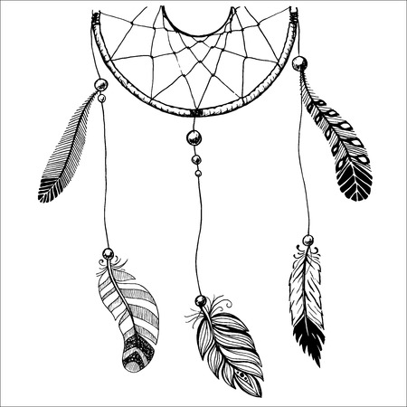 Ethnic illustration with American Indians dreamcatcher. Hand-drawn vector eps10.のイラスト素材