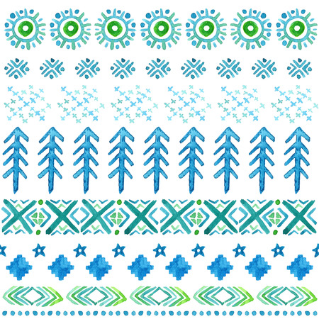 Green and blue hand drawn seamless watercolor pattern with treesのイラスト素材