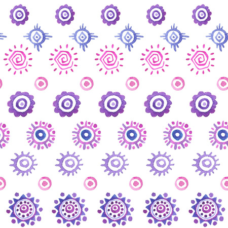 Hand drawn seamless watercolor pattern with etnic suns.のイラスト素材