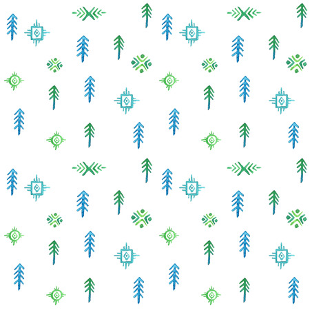 Ethnic seamless watercolor pattern with treesのイラスト素材
