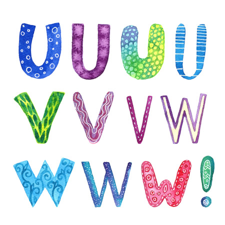 Funny watercolor hand drawn font. Vector letters setのイラスト素材