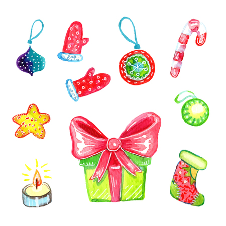 watercolor  hand drawn christmas elements setのイラスト素材