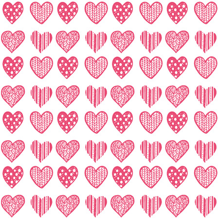 Hand drawn seamless pattern with cute hearts, Valentine`s day background.のイラスト素材