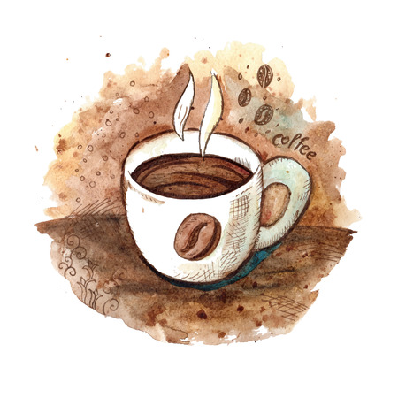 Hand drawn watercolor coffee cup illustrationのイラスト素材