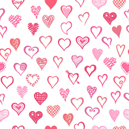 Hand drawn seamless pattern with cute hearts, Valentine`s day background.のイラスト素材