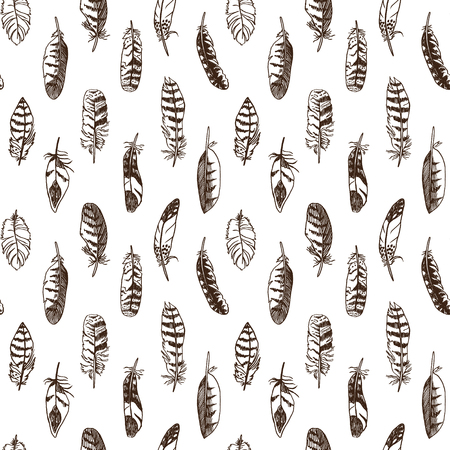 Seamless pattern with hand drawn feathers.のイラスト素材