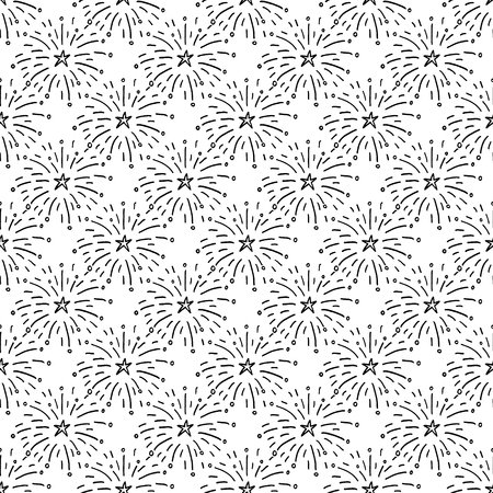 Hand drawn doodle fireworks. Seamless pattern for your holiday design.のイラスト素材