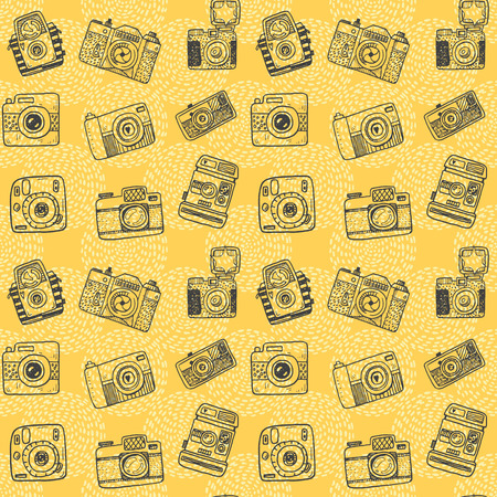 Seamless pattern with hand drawn retro camerasのイラスト素材