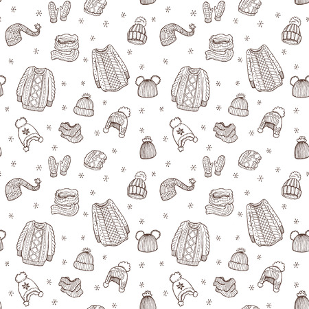 Seamless pattern with hand drawn winter doodle clothesのイラスト素材