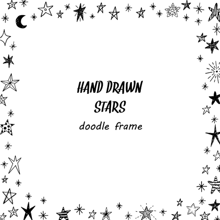 Hand drawn doodle stars square frameのイラスト素材