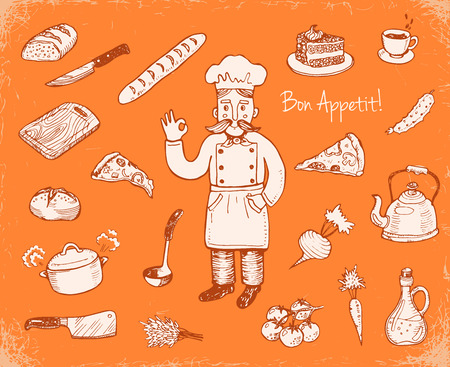 Hand drawn doodle cooking set.のイラスト素材