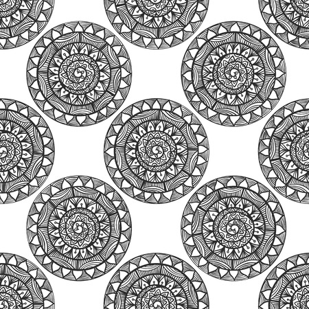 Seamless pattern with black and white mandala. Coloring book page background.のイラスト素材