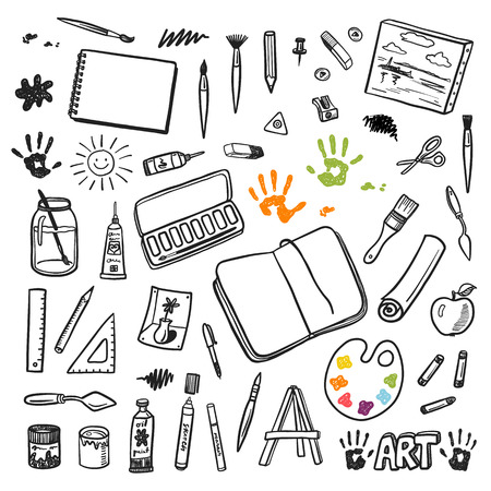 Artist tools sketch hand drawn vector setのイラスト素材