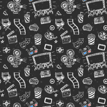 Hand drawn cinema seamless pattern. Doodle chalk drawing backgroundのイラスト素材