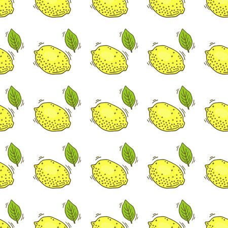 seamless pattern with cartoon hand drawn lemon.のイラスト素材