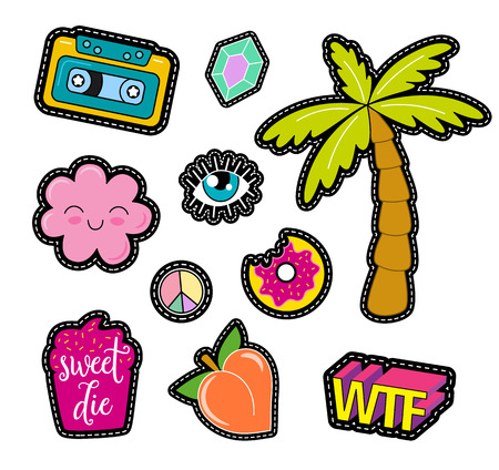 80s Fashion vector pop art patches, pins, badges and stickersのイラスト素材