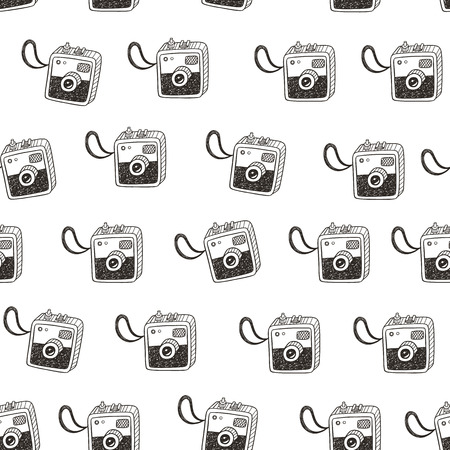 Doodle retro photo cameras seamless pattern. 80s pop art design, patches and stickers collectionのイラスト素材