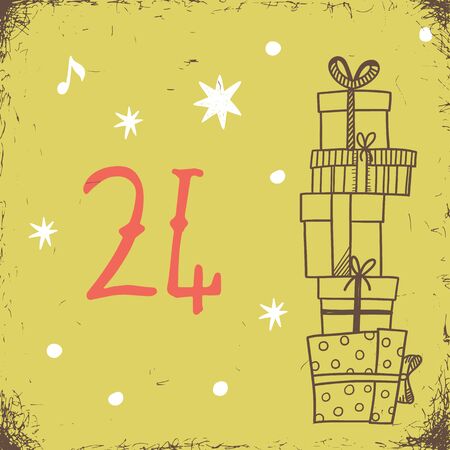 Christmas advent calendar set. Printable card.のイラスト素材