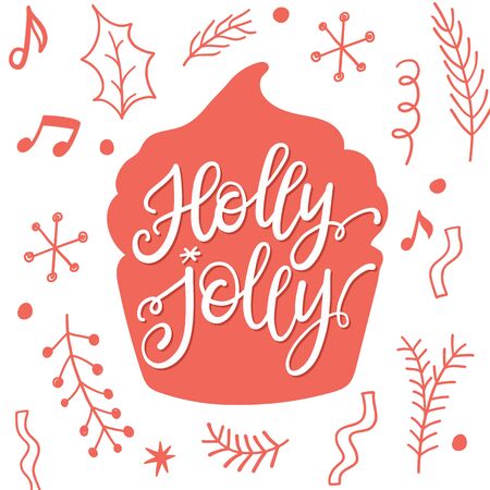 Holly jolly Christmas and New Year Holidays lettering greeting cardのイラスト素材