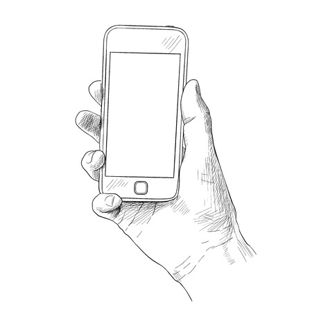 Hand holding mobile phone, sketch vector illustrationのイラスト素材