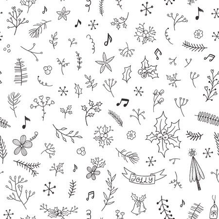 Christmas seamless background surface pattern with floral design elementsのイラスト素材