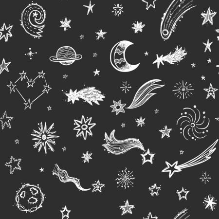 Pattern with stars, comets and planets on a blackboardのイラスト素材
