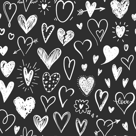 Love pattern with hand drawn doodle hearts. Valentines Day designのイラスト素材