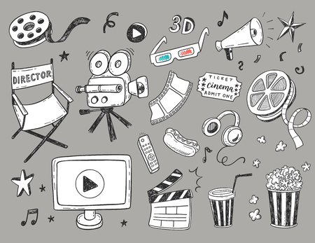 Hand drawn Cinema doodle icons setのイラスト素材