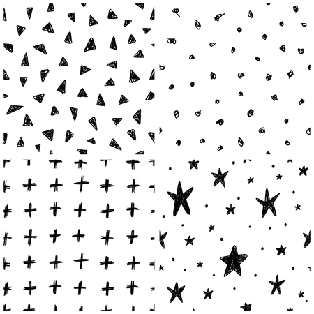 Set of simple Scandinavian black and white seamless patternsのイラスト素材