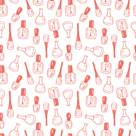 Seamless vector pattern with hand drawn nail polish bottlesのイラスト素材