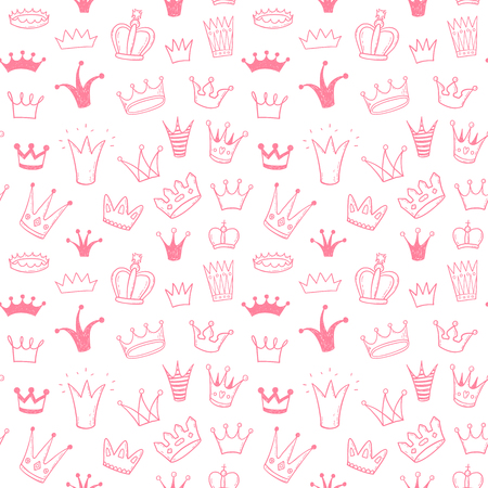 Seamless vector pattern with doodle princess crownsのイラスト素材