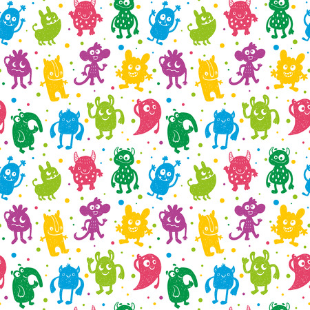 Funny cute doodle monsters patternのイラスト素材