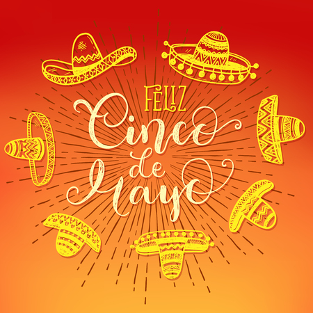 Happy Cinco de Mayo hand drawn greeting cardのイラスト素材