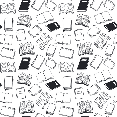 Seamless vector pattern with hand drawn booksのイラスト素材