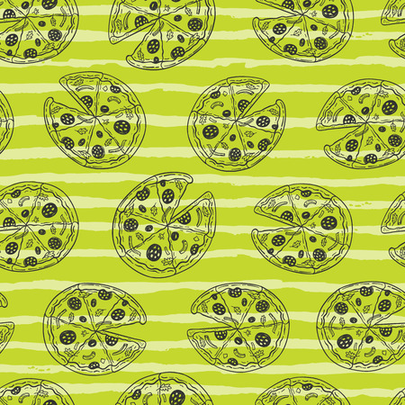 Seamless vector pattern with hand drawn doodle pizzaのイラスト素材