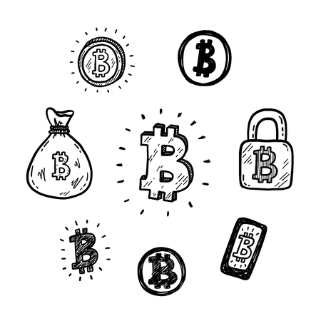 Doodle bitcoin icons setのイラスト素材