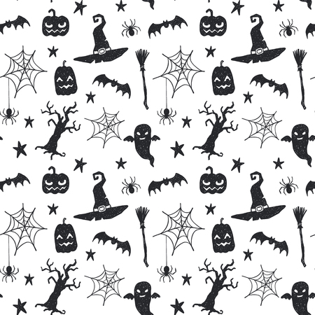 Seamless vector pattern with hand drawn doodle halloween symbolsのイラスト素材